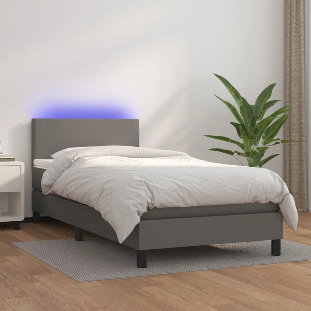shumee Boxspring posteľ s matracom a LED sivá 80x200 cm umelá koža