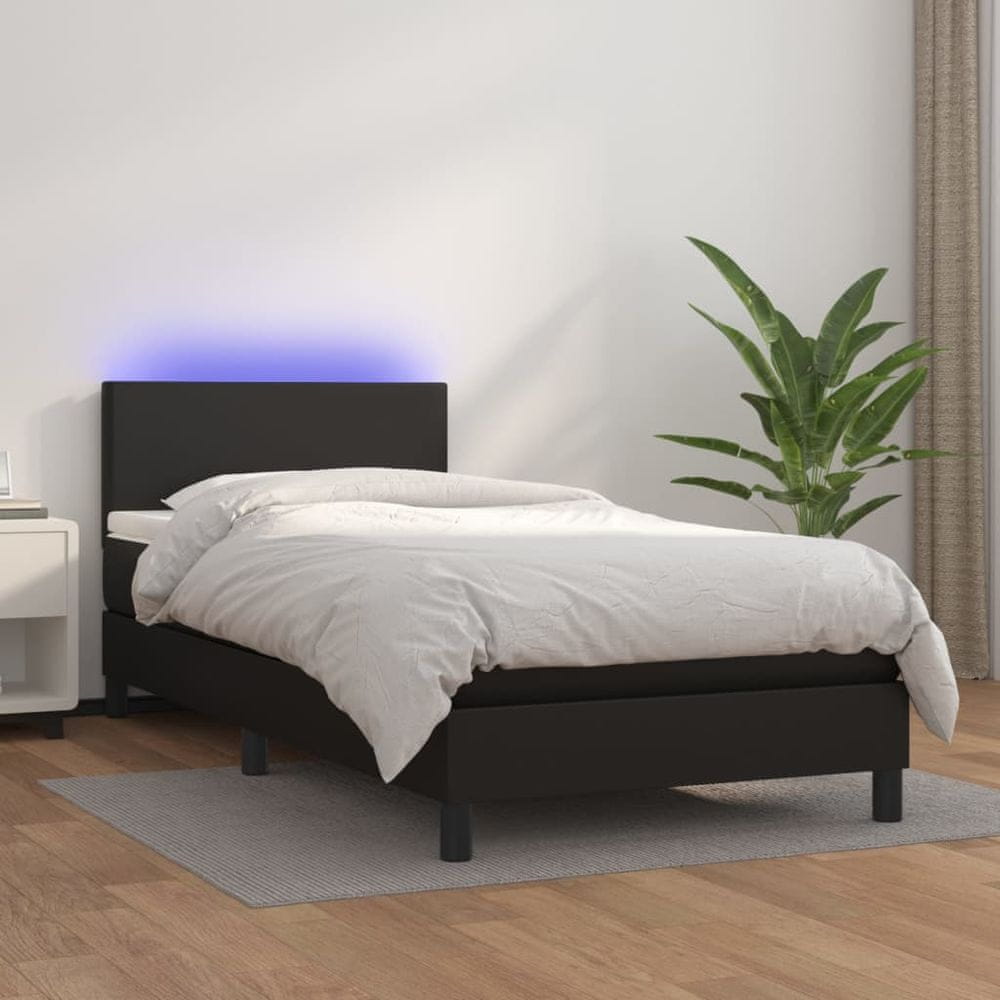 shumee Boxspring posteľ s matracom a LED čierna 90x200 cm umelá koža