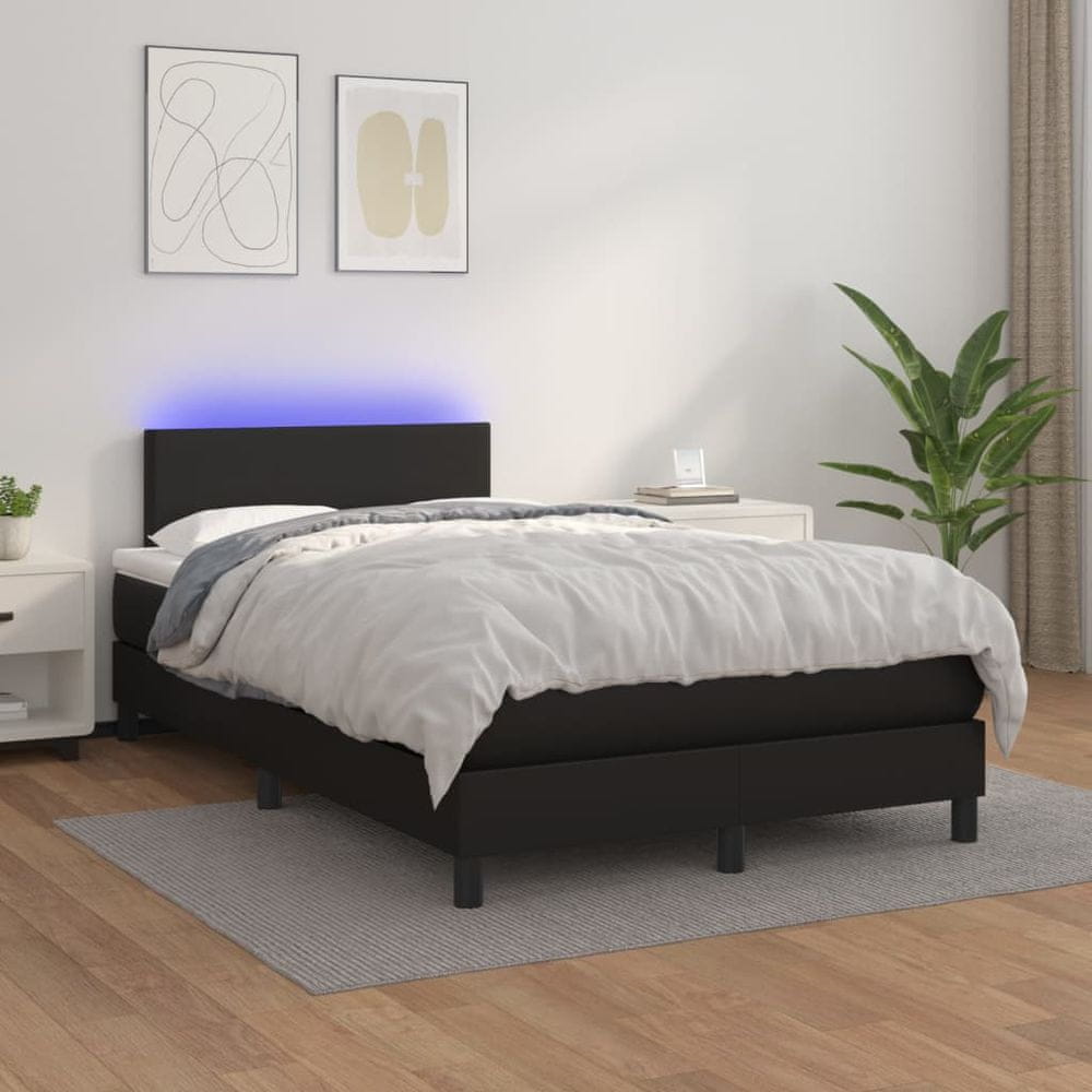 shumee Boxspring posteľ s matracom a LED čierna 120x200 cm umelá koža