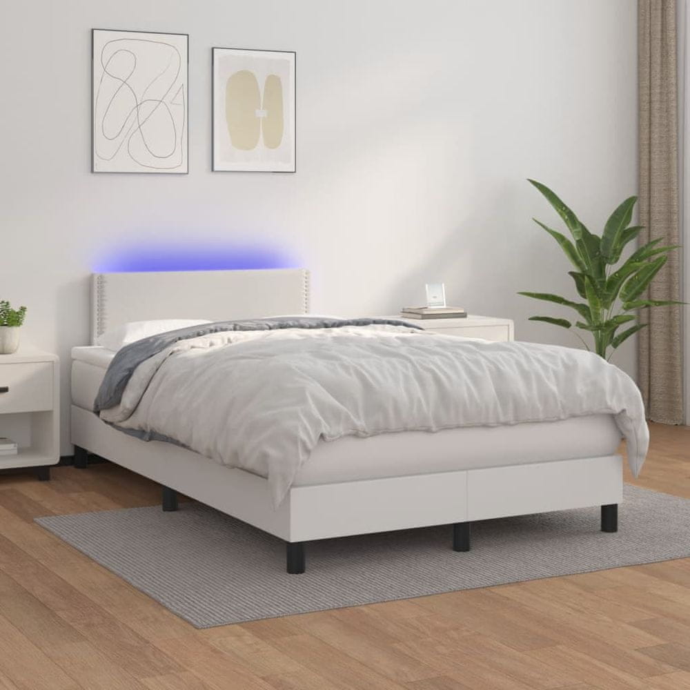 shumee Boxspring posteľ s matracom a LED biela 120x200 cm umelá koža
