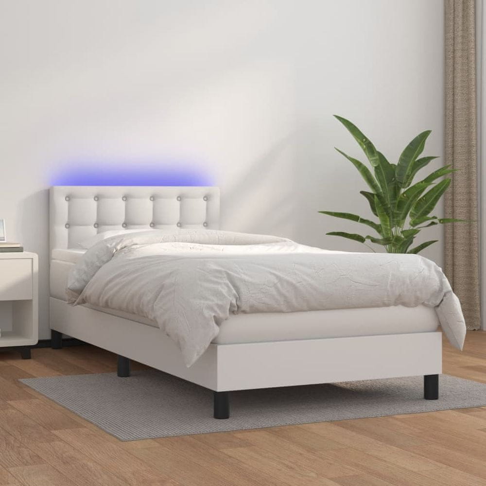 shumee Boxspring posteľ s matracom a LED biela 90x200 cm umelá koža