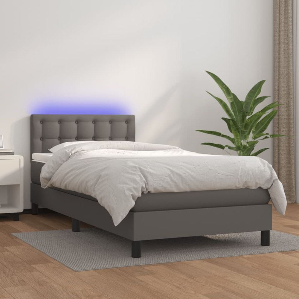shumee Boxspring posteľ s matracom a LED sivá 80x200 cm umelá koža