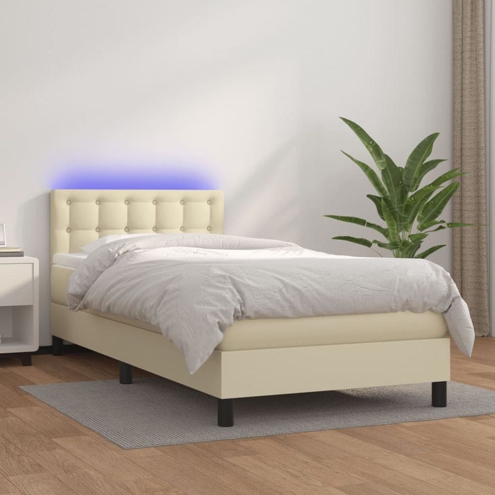 shumee Boxspring posteľ s matracom a LED krémová 90x200 cm umelá koža