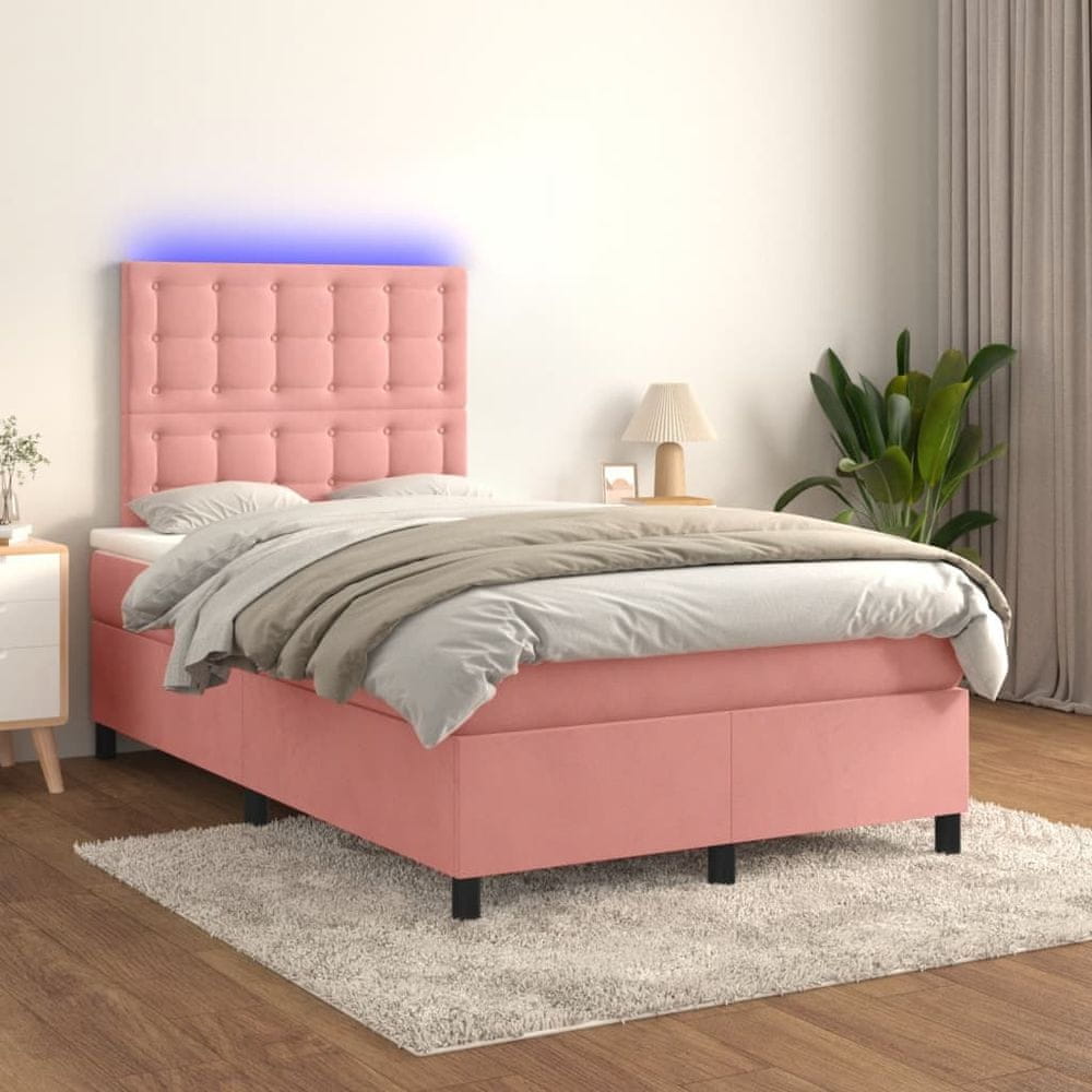 shumee Posteľný rám boxsping s matracom a LED ružový 120x200 cm zamat