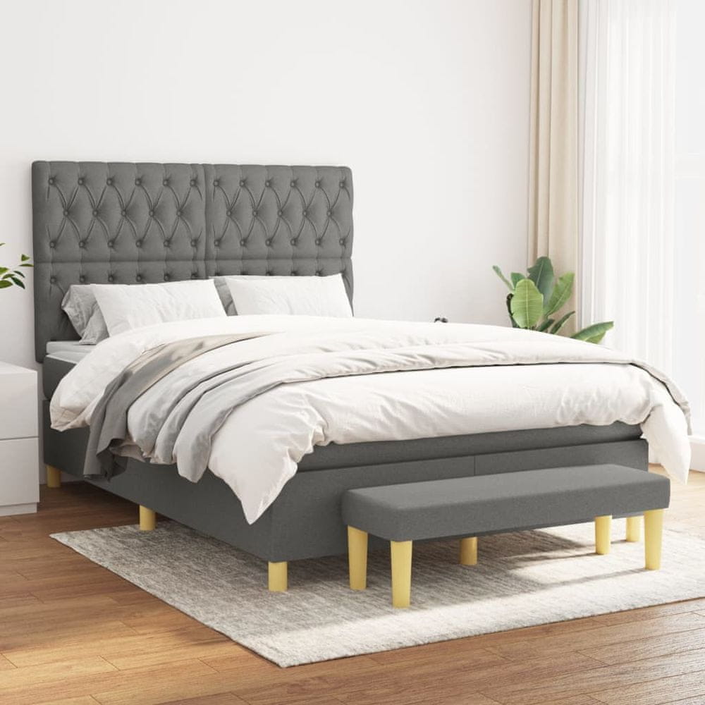 shumee Boxspring posteľ s matracom tmavosivá 140x190 cm látka
