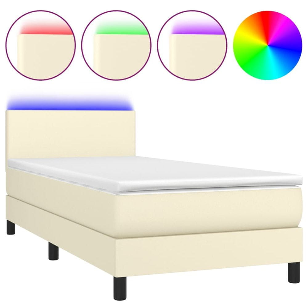 Vidaxl Boxspring posteľ s matracom a LED krémová 90x200 cm umelá koža