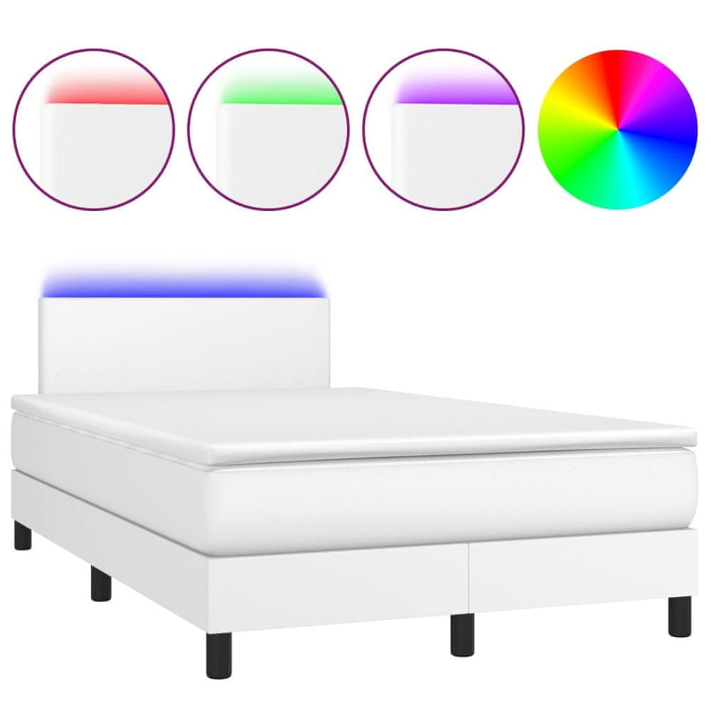 Vidaxl Boxspring posteľ s matracom a LED biela 120x200 cm umelá koža