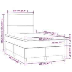 shumee Posteľ boxsping s matracom a LED bledosivá 120x200 cm látka