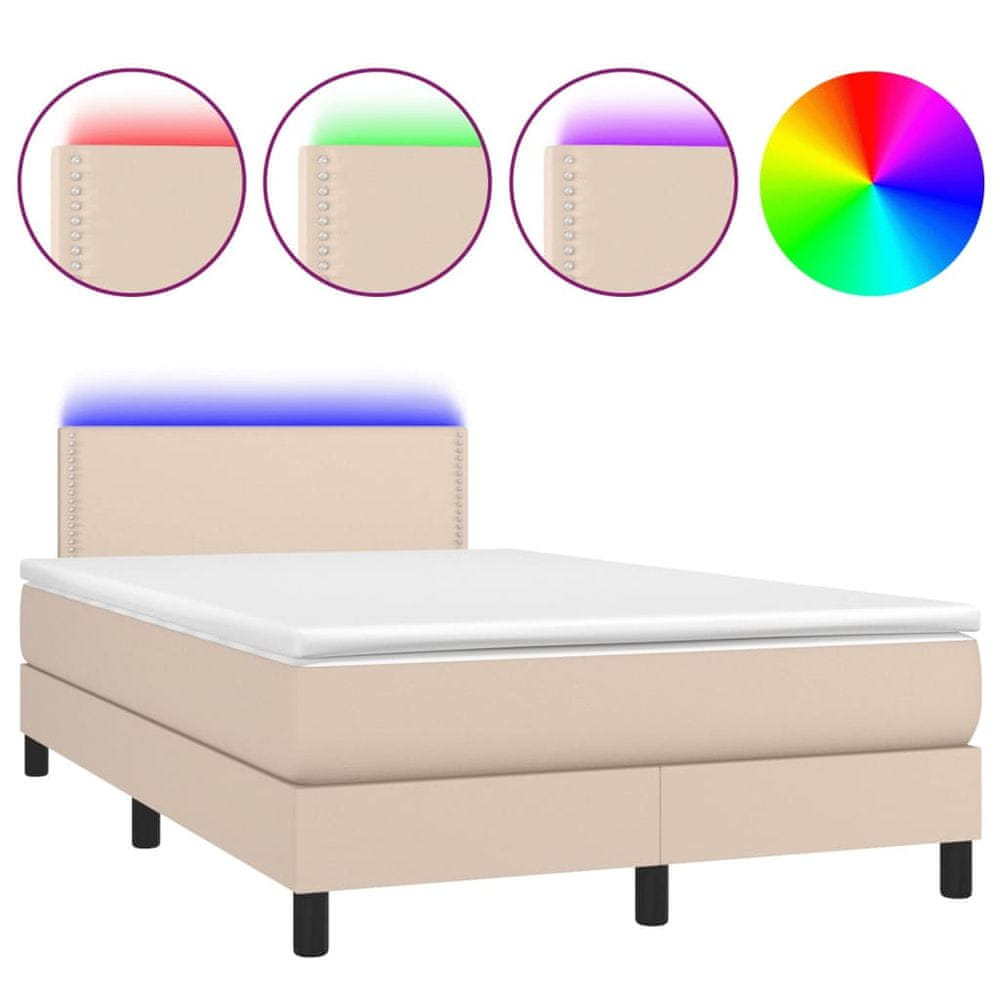 Vidaxl Boxspring posteľ matrac a LED kapučínová 120x200 cm umelá koža