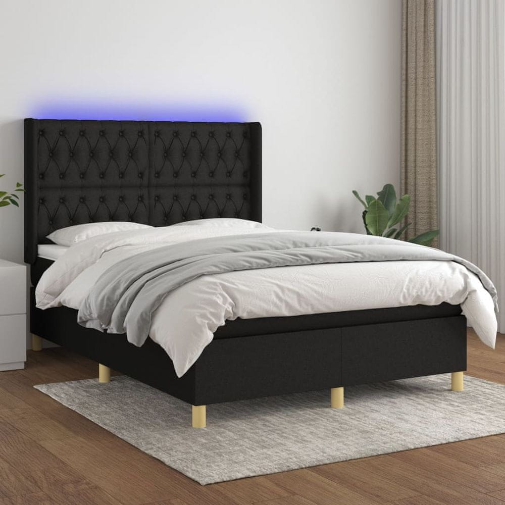 Vidaxl Posteľ boxsping s matracom a LED čierna 140x190 cm látka