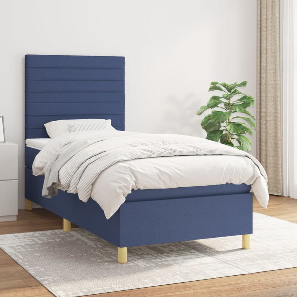 Vidaxl Boxspring posteľ s matracom modrá 100x200 cm látka