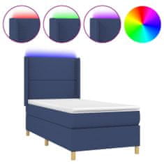 shumee Posteľ boxsping s matracom a LED modrá 90x200 cm látka