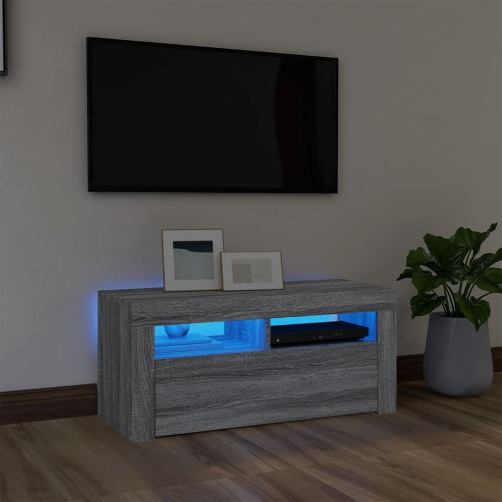 shumee TV skrinka s LED svetlami sivý dub sonoma 90x35x40 cm