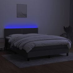 shumee Posteľ boxsping s matracom a LED tmavosivá 140x200 cm látka
