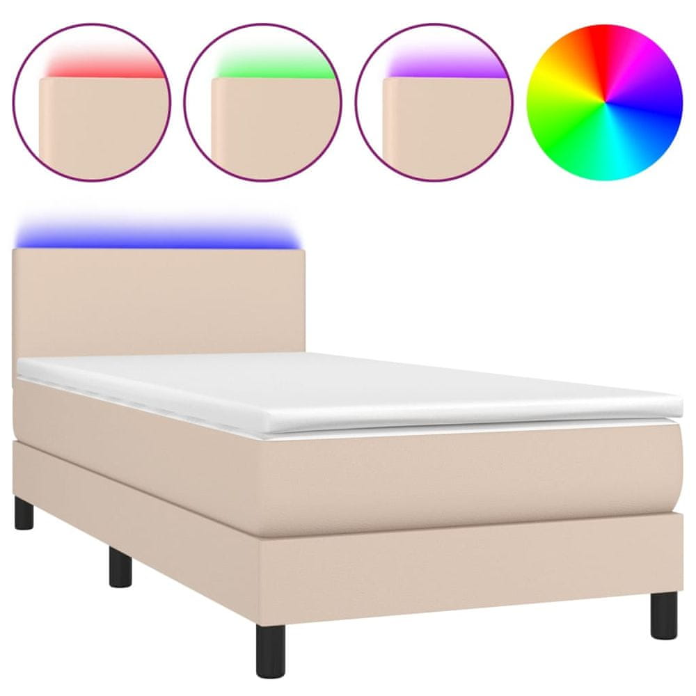 Vidaxl Boxspring posteľ matrac a LED kapučínová 90x200 cm umelá koža