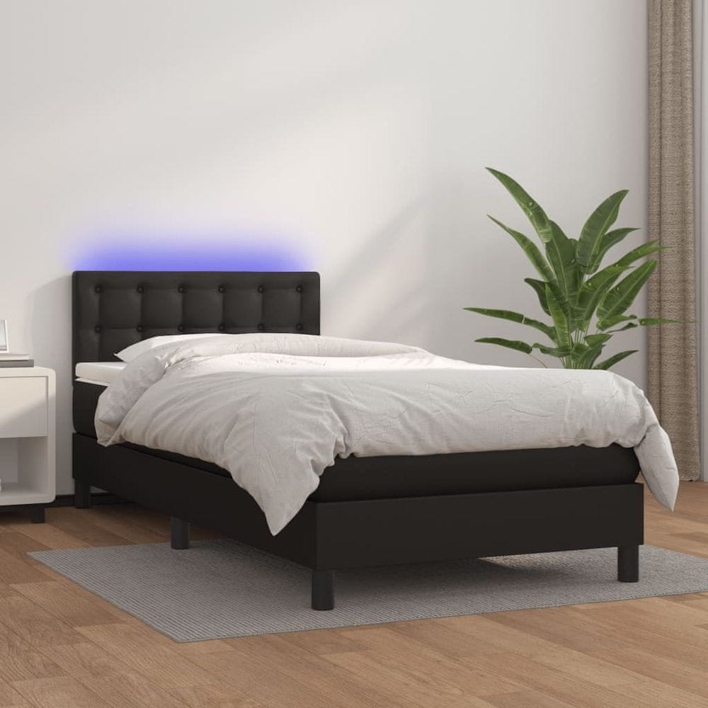 shumee Boxspring posteľ s matracom a LED čierna 80x200 cm umelá koža