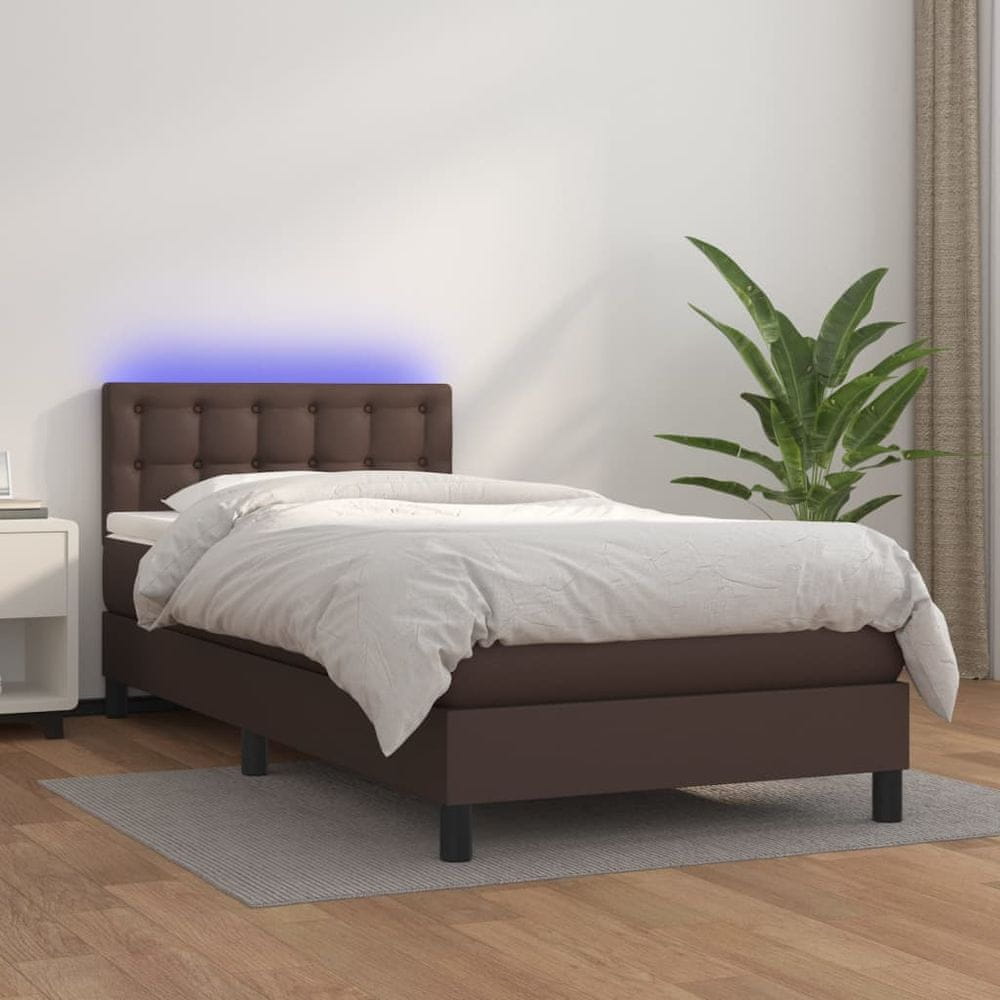 Petromila vidaXL Boxspring posteľ s matracom a LED hnedá 90x200 cm umelá koža