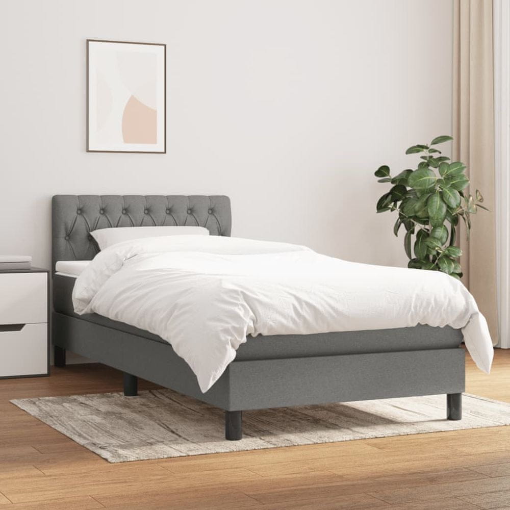 Vidaxl Boxspring posteľ s matracom tmavosivá 90x190 cm látka