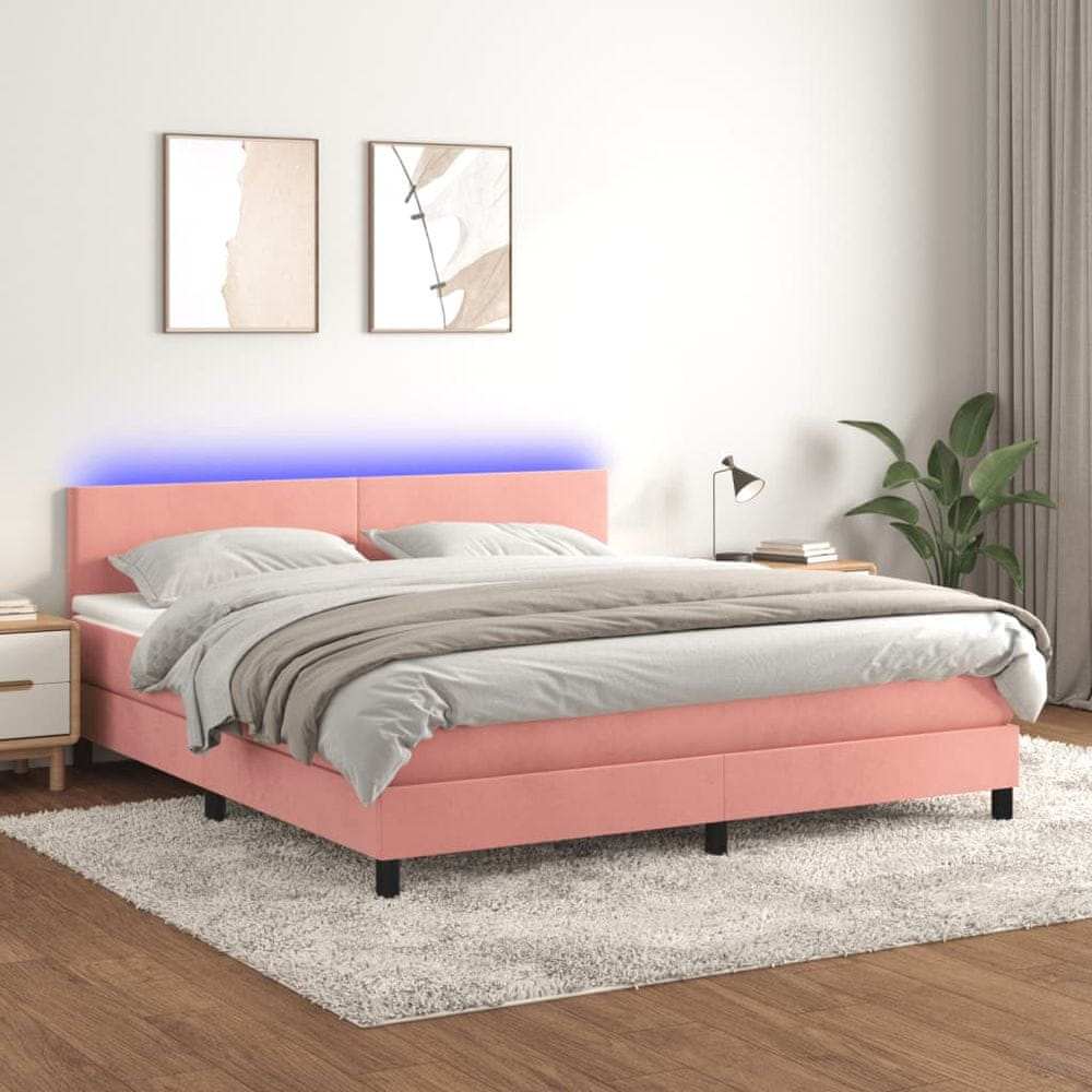 Petromila vidaXL Posteľný rám boxsping s matracom a LED ružový 160x200 cm zamat
