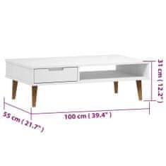 shumee Konferenčný stolík biely 100x55x31 cm borovicový masív