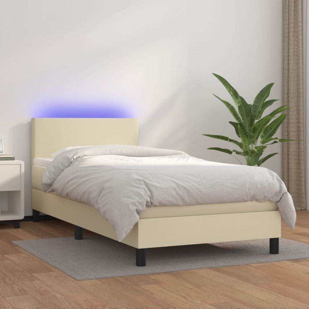 shumee Boxspring posteľ s matracom a LED krémová 90x200 cm umelá koža