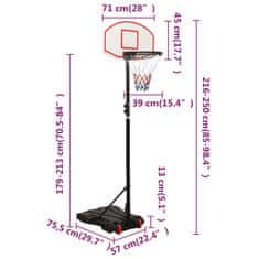 Vidaxl Basketbalový stojan biely 216-250 cm polyetén