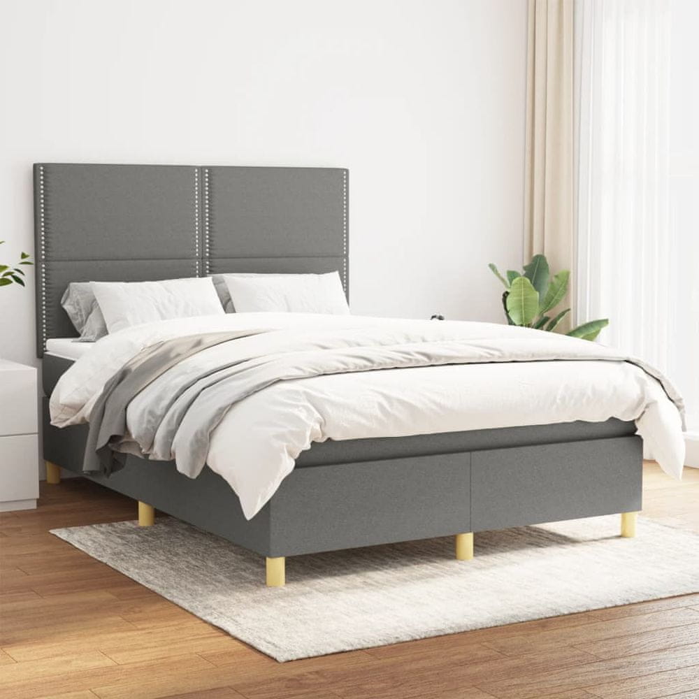 Vidaxl Boxspring posteľ s matracom tmavosivá 140x200 cm látka