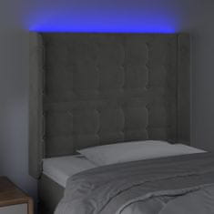 shumee Čelo postele s LED bledosivé 103x16x118/128 cm zamat