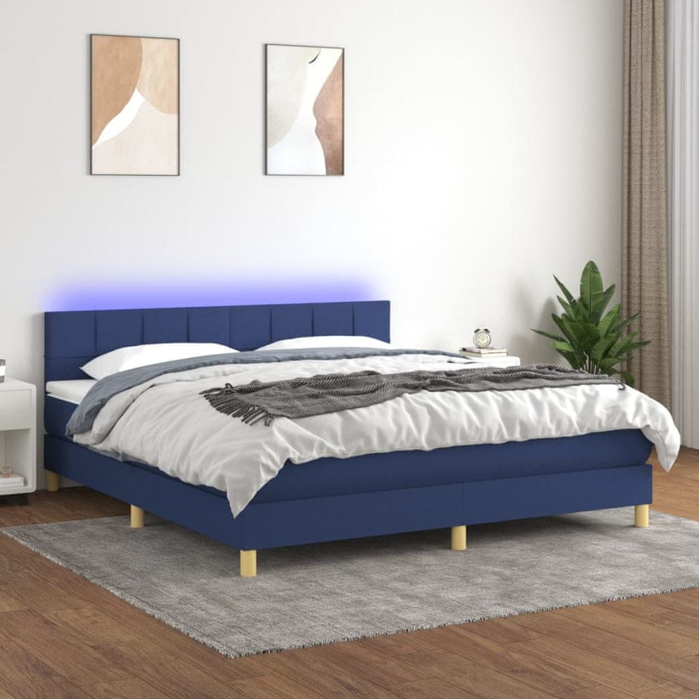 Petromila vidaXL Posteľ boxsping s matracom a LED modrá 160x200 cm látka