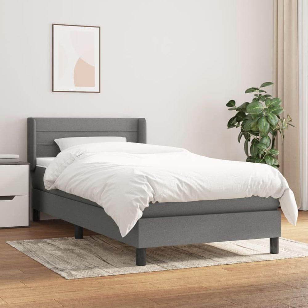 Vidaxl Boxspring posteľ s matracom tmavosivá 90x200 cm látka