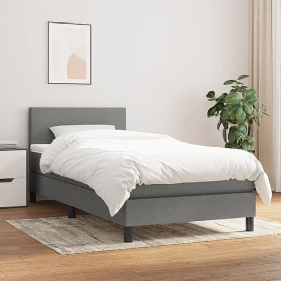 Vidaxl Boxspring posteľ s matracom tmavosivá 90x200 cm látka