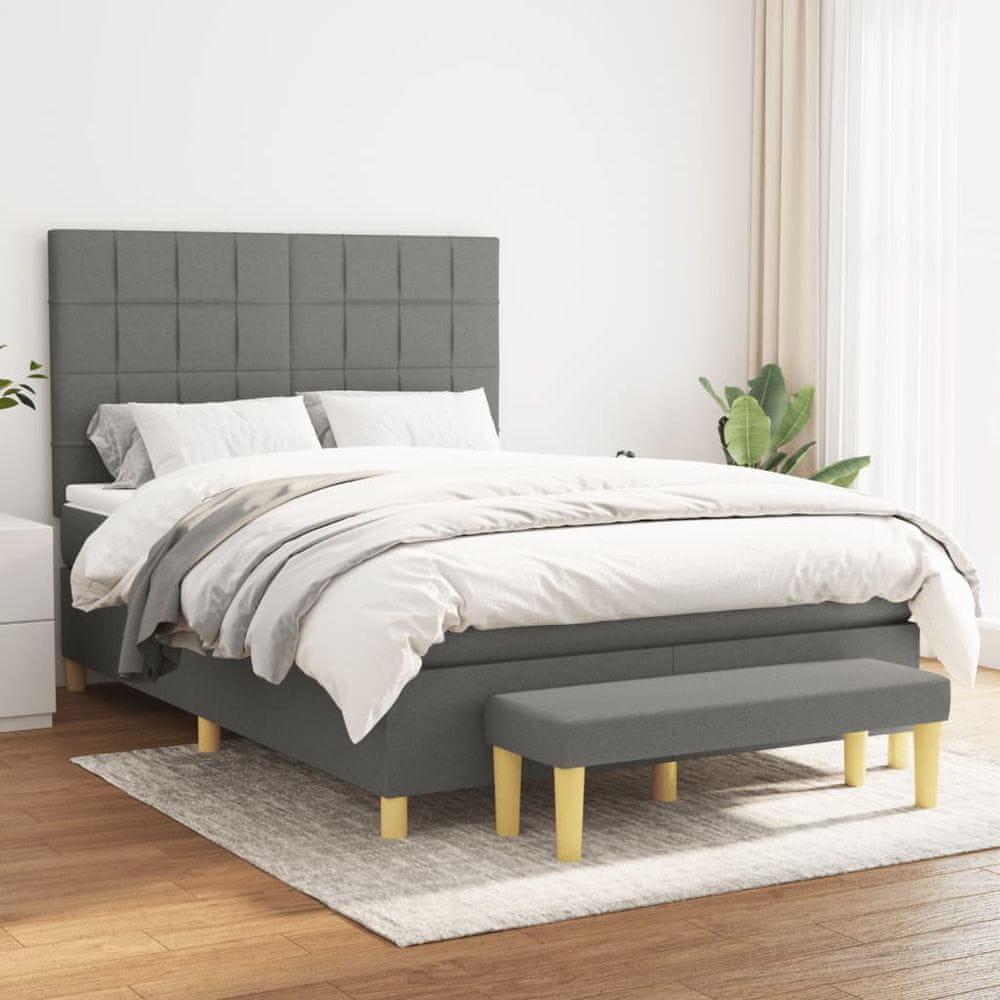 shumee Boxspring posteľ s matracom tmavosivá 140x200 cm látka