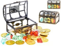 Mikro Trading Truhlica s pokladom 10,5x7 cm s 30 zlatými mincami a 30 diamantmi vo vrecku