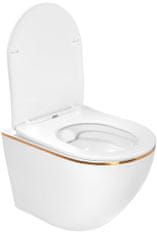REA Závesná WC misa CARLO Mini Flat - biela-zlatý okraj