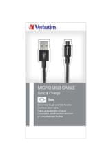 VERBATIM Micro USB kábel 100cm, SYNC + CHARGE čierny