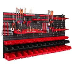 botle Dielenský panel pre nástroje 156 x 78 cm s 47 ks. Krabic zavesené Červené a Čierne Boxy plastová