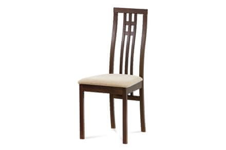 Autronic Drevená jedálenská stolička Jídelní židle, masiv buk, barva ořech, látkový krémový potah (BC-2482 WAL)