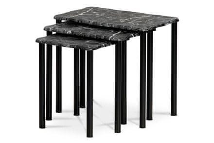 Autronic Konferenčný stolík Přístavné a odkládací stolky, set 3 ks, deska černý mramor, kovové nohy, černý m (20658-04 BK)