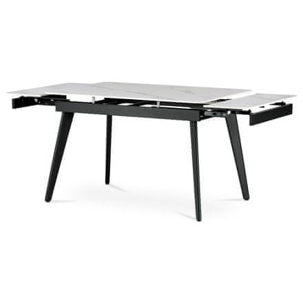Autronic Moderný jedálenský stôl Jídelní stůl 120+30+30x80 cm, keramická deska bílý mramor, kov, černý matný lak (HT-405M WT)