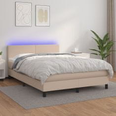 shumee Boxspring posteľ matrac a LED kapučínová 140x190 cm umelá koža