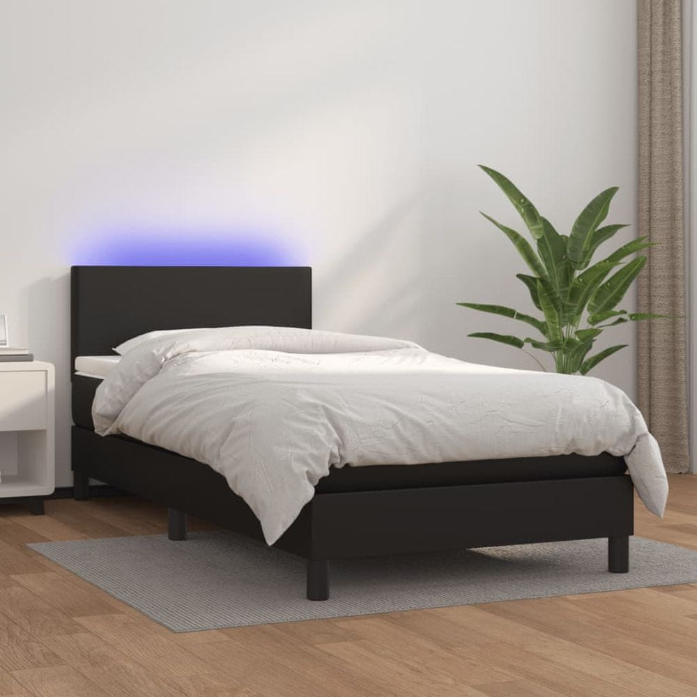 shumee Boxspring posteľ s matracom a LED čierna 100x200 cm umelá koža