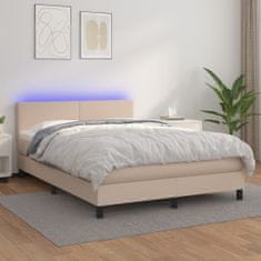 shumee Boxspring posteľ matrac a LED kapučínová 140x200 cm umelá koža