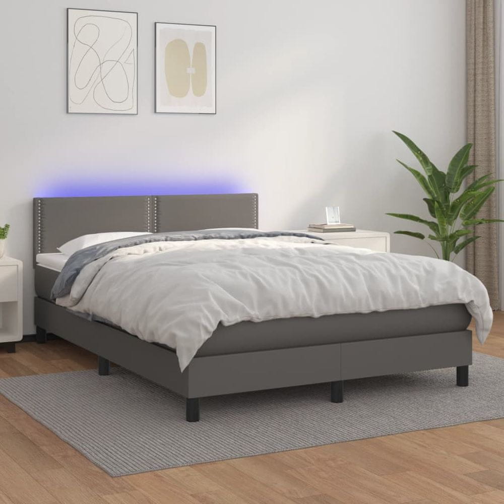 shumee Boxspring posteľ s matracom a LED sivá 140x200 cm umelá koža