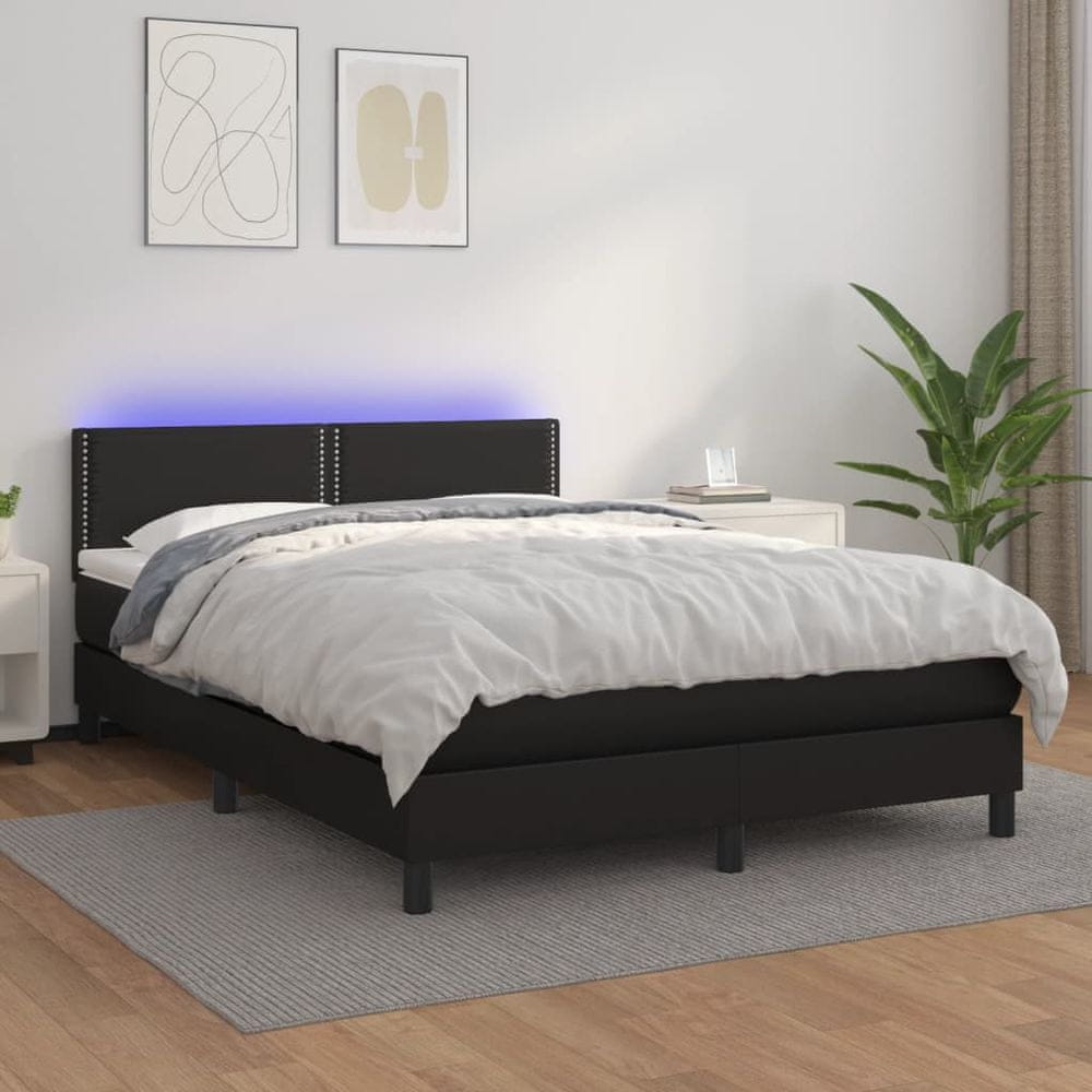 shumee Boxspring posteľ s matracom a LED čierna 140x200 cm umelá koža