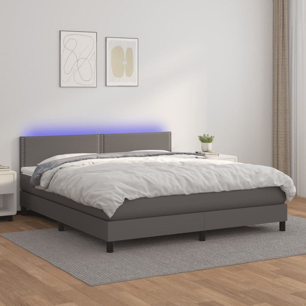 shumee Boxspring posteľ s matracom a LED sivá 160x200 cm umelá koža
