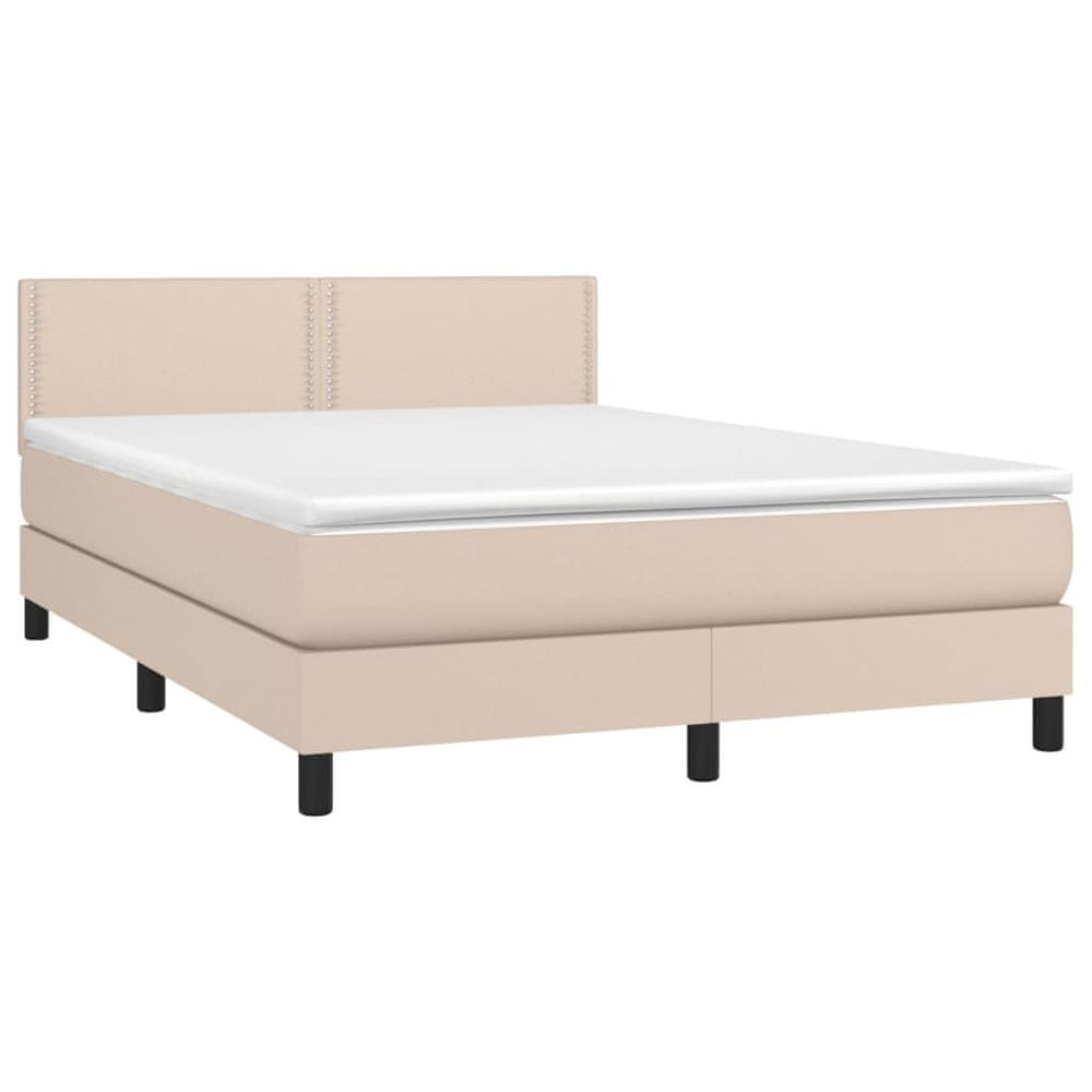 Vidaxl Boxspring posteľ matrac a LED kapučínová 140x190 cm umelá koža