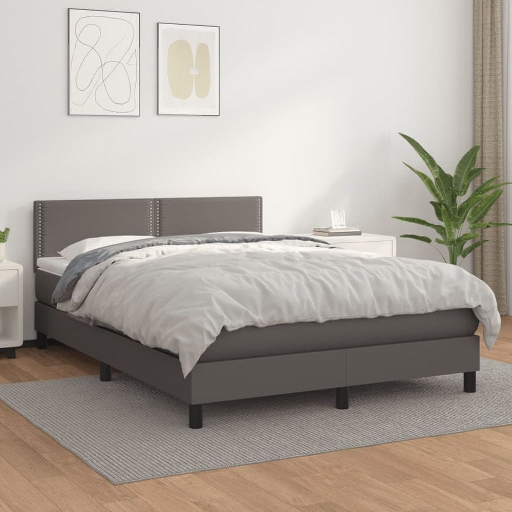 shumee Boxspring posteľ s matracom sivá 140x190 cm umelá koža