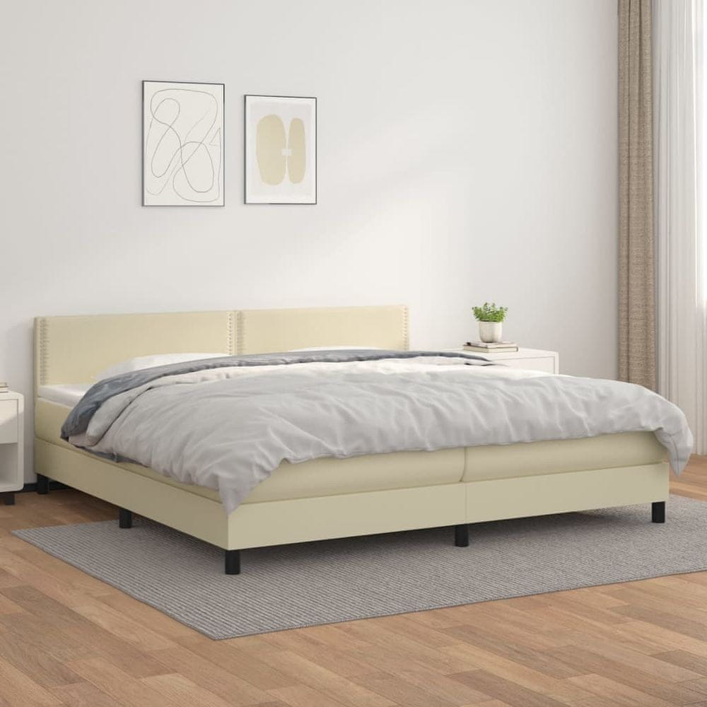 Vidaxl Boxspring posteľ s matracom krémová 200x200 cm umelá koža