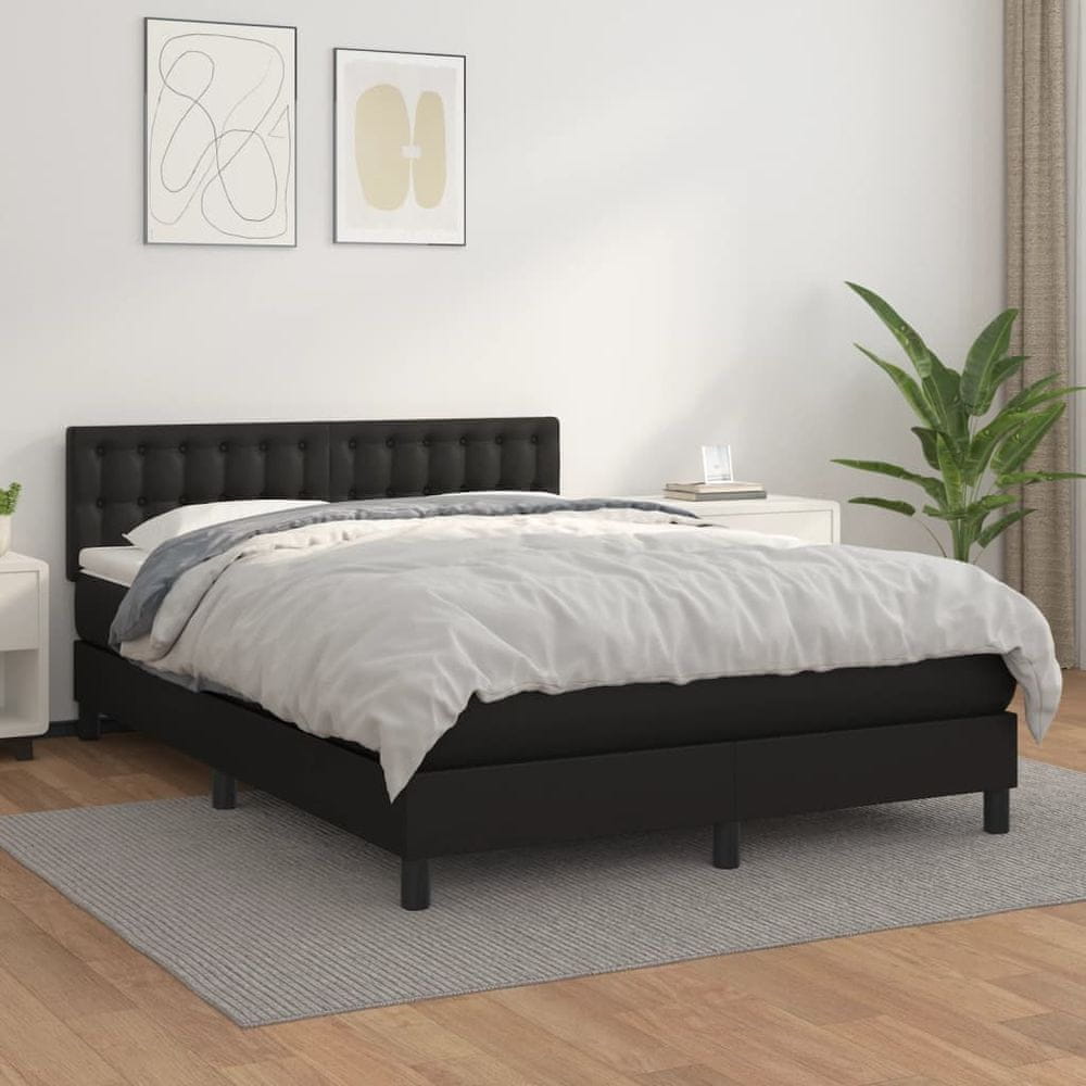 shumee Boxspring posteľ s matracom čierna 140x200 cm umelá koža