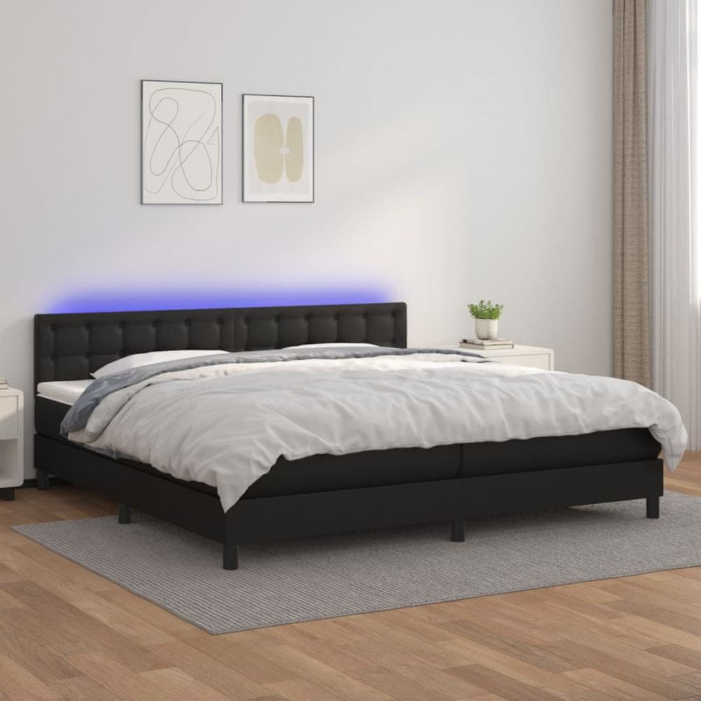 shumee Boxspring posteľ s matracom a LED čierna 200x200 cm umelá koža